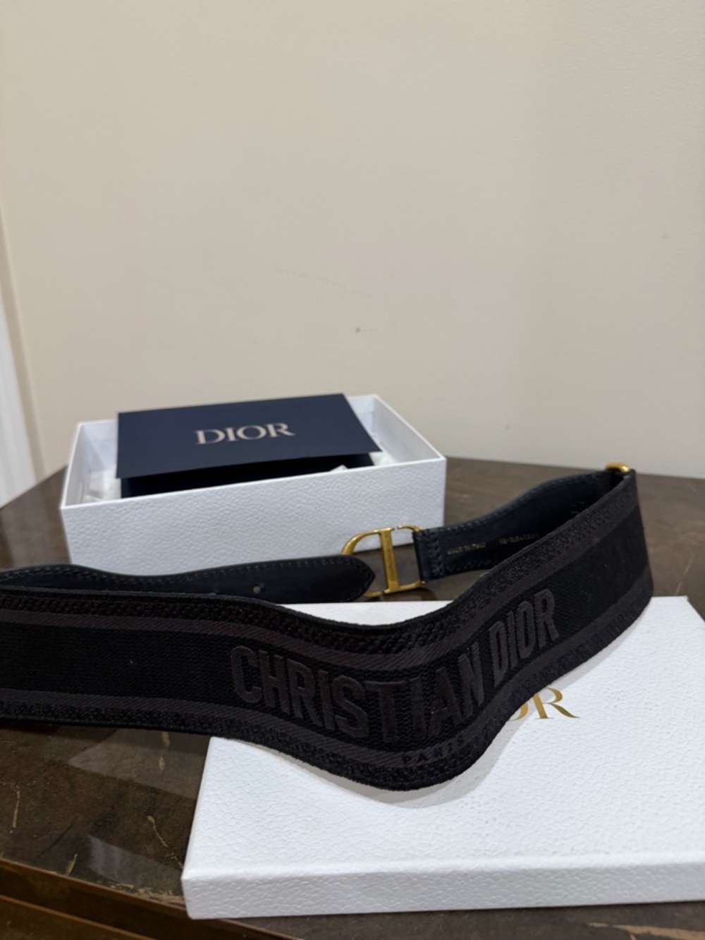 Dior Black Leather Belt with Gold CD Buckle - Picture 2 of 3